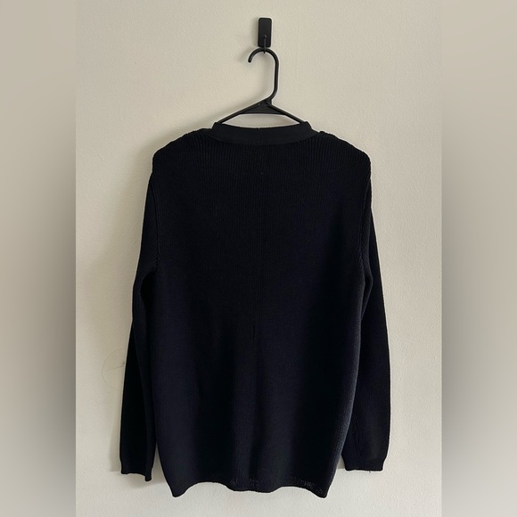 St. John Sweater Caviar Black Santana Knit Cardigan Logo Buttons | Size Medium - Picture 3 of 6